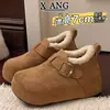 Sapatos Femininos Estilo Birkenstock com Salto Aumentado e Cobertura Total em Couro Bovino, Forrados com Lã Sintética e Espessados para Aquecimento, Sapatos de Algodão, Botas de Lã de Cordeiro, Botas de Neve