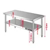 Mesa de Trabajo de Acero Inoxidable Cocina Estante de Doble Capa para Estufa Estación de Trabajo Mesa Restaurante Cocina Trasera Estante para Tabla de Cortar Encimera Fija