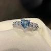 Anel de Diamante de Alto Carbono Seiko Cor Diamante Azul Marinho Cor Santa Maria Artificial Corte Flor de Gelo Luxo Leve Anel do Amor para Mulheres