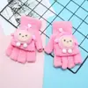 Guantes para niños otoño e invierno cálidos de medio dedo con tapa de dibujos animados lindos de punto con dedos descubiertos para bebé con forro polar engrosado para niños y niñas