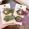 Pinza para el pelo con letra de oso flocado, corazón, clip de pinza de cocodrilo de cuero, clip lindo de lazo para flequillo, accesorios para el cabello para mujer
