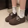 2026 Sapatos Rasos Versáteis Tiras de Couro Retrô Mocassins Mules com Salto Escondido Fivela Estilo Old Money Fecho de Velcro Outono