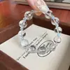 Oceano ÁrticoPulseira de Cristal Branco Aquamarina de Alta Transparência com Design de Nicho, Joias de Estilo Minimalista Frio de Alta Qualidade