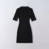 Vestido de Color Sólido con Cuello en U y Mangas Medias para Mujer, Vintage Sexy Elástico Ajustado, Ropa Exterior Hot Girl Deseo Puro, Vestido Corto Bodycon