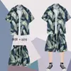 Traje de Praia de Verão Masculino Camisa Floral de Manga Curta Casual Esportiva Havaiana Shorts de Praia para Casal Conjunto de Duas Peças para Férias