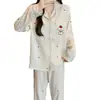 Pijama de algodão nuvem com lapela e bojos no peito para meninas, estilo fofo, confortável, não precisa usar calcinha, corte solto, pode ser usado fora de casa como conjunto de roupa caseira
