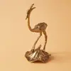 Latón Vintage Hoja de Loto Grulla rocalla bonsái paisaje paisajismo grulla pequeña decoración escritorio oficina mascota de té pequeña decoración