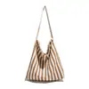 Bolsa de Lona Estilo Ins Coreano Preguiçosa e Relaxada Listrada Bolsa de Ombro Feminina para Ir ao Trabalho Bolsa Grande Capacidade Bolsa de Axila Feminina