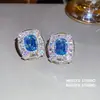 Aretes Oceánico Azul Arcoíris~Forma Ovalada Tachonados con Diamantes, Estilo Corte Francés, Aretes Lujosos, Aretes de Lujo Ligero de Gama Alta al por Mayor