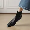 Botines vintage de piel de oveja estilo francés, versátiles para otoño e invierno, adecuados para ir al trabajo, con tacones gruesos, punta cuadrada, cremallera trasera, negros, botas Martin de comercio exterior transfronterizo