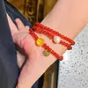 Pulseira de Prata 925 Design Gelo Vítreo Transparente Carnelian Natural Design de Pérola de Cera de Abelha Pulseira Multi-Círculo