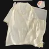 Conjunto fresco de dos piezas de algodón nube para mujer, con rayas verticales arrugadas, de manga corta, para el hogar, verano 2026