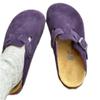 [en stock] Zapatos Birkenone Morados Retro para Mujer Botines Gruesos sin Cordones Puntera Abierta Zapatos Perezosos Cuero Genuino Birkenone Medias Zapatillas