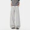 Pantalones Casuales Rayados Color Block Estilo Americano para Hombre, Verano Calle Alta Algodón Lino Largo Hasta el Suelo Holgados Corte Limpio Pierna Ancha