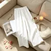 Calça de Verão para Mãe Cintura Alta Solta Ice Silk Nove Pontos Novo Estilo Calça para Mulheres de Meia-Idade Cor Sólida Versátil Perna Reta Perna Larga Calça Feminina