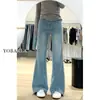 Jeans Acampanados Elásticos de Color Claro para Mujer, Nuevo Verano Tallas Grandes, Adelgazantes para Cuerpo con Forma de Pera, Pantalones de Campana