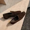 Mocasines de Piel Genuina para Mujer, Zapatos Planos, Nuevo Estilo Otoño, Cubiertas de Piel Genuina en Punta Cuadrada por Dentro y por Fuera, Cómodos Planos Suaves de Suela Media para Mujer