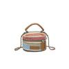 Bolsa Pequeña Tejida de Paja para Mujer con Cadena 2025 Rayas Contrastantes Bolso de Hombro Cruzado Nueva Bolsa Balde Moda Agua