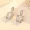 Novos Brincos Quadrados Grandes de Zircônia Estilo Frio Microcravejados com Diamante Agulha de Prata S925 Moda de Nicho Elegantes Simples