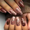 Set de Uñas Postizas de Moda para Comercio Exterior de 24 Piezas con Diseño Floral Fresco Europeo y Americano, Uñas Postizas Largas en Forma de Ballet al por Mayor