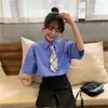 Camisa Blanca de Manga Corta Estilo Preppy con Cuello, Nueva de Verano, Top Chic Holgado, Camisa JK a Cuadros Delgada para Mujer