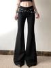SHEIN Novo Europeu e Americano Spice Girls Sexy Trendy Punk Calças Flare com Cinto Cruzado Ajuste Slim Calças Emagrecedoras