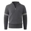 Jaqueta Cardigan de Tricô com Gola Alta para Outono e Inverno Masculina, Estilo Solto e Casual, Suéter Engrossado Fashion com Meio Zíper