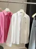 Chamarra Jacket de Manga Larga con Cuello Polo Bordado de Dibujos Animados para Mujer Primavera Nueva Estilo Coreano Holgada Casual Camisa con Solapa Top de Algodón