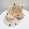 Sombrero de Paja para Bebé con Visera Solar, Diseño Lindo de Oso, Sombrero de Ala Ancha para Niños y Niñas, Sombrero Cubo con Protección Solar, Sombrero de Primavera y Verano para Niños, Sombrero de Cúpula de Dibujos Animados