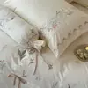 Juego de Cuatro Piezas Cepillado Doble Cara 100S Otoño e Invierno Ropa de Cama Bordada Francesa Sábana de Cama con Encaje Bordado Funda de Edredón