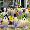 Novo Fantasma de Halloween em Pé para Exterior com Luzes, Decoração de Fantasma com Chapéu de Bruxa para Exterior, Placa Estaca para Gramado e Quintal