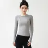 Otoño Tejido sin Costuras Yoga Manga Larga Mujer Transpirable Ajustado Secado Rápido Cuello Redondo Ropa Deportiva Correr Entrenamiento Ropa de Fitness