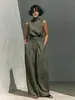 2026 Primavera Europea y Americana Nuevo Estilo Amazon Color Sólido Elegante Sencillo para Mujer Top sin Mangas de Mezcla y Pantalones de Pierna Ancha