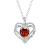 Colar Coração Eterno Amor com Diamantes Incrustados e Corrente de Clavícula em Formato de Coração Duplo Gravado Pingente de Doze Cores de Pedra de Nascimento Luxo Leve