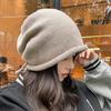 Sombrero de Montón Popular de Internet para Mujer Otoño e Invierno Hecho en Japón Cara Pequeña Baotou Sombrero Frío Envoltura Cabeza Grande Cordón Ajustable Rizo Sombrero de Lana Tejido
