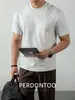 [Sensação de Frescor Instantâneo] Algodão Mercerizado com Amônia Líquida Camiseta de Gola Redonda Manga Curta Masculina Verão Respirável Solta Roupa de Trabalho Bolso com Aba Calça Top