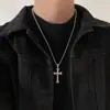 Cadena de Estilo Europeo y Americano con Colgante de Cruz Incrustada de Diamantes para Hombre, Cadena de Suéter con Cruz de Diseño de Nicho de Gama Alta