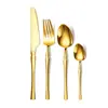 Conjunto de talheres de aço inoxidável de cintura fina para exportação Produto Amazon dourado Faca, garfo e colher para comida ocidental Caixa de presente Conjunto de 24 peças