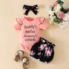 Amazon Bebê Manga Curta Triângulo Hassel Conjunto de Shorts Top de Verão Alfabeto para Bebê Menina Calça Adorável com Cinto de Flores