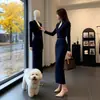 Elegante y sofisticado vestido de manga larga para mujer, perfecto para otoño e invierno, con cintura entallada, efecto adelgazante y una silueta favorecedora que se ajusta al cuerpo.