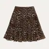 Saia Midi Drapê Estampa Leopardo Cor Café para Mulheres Primavera e Outono 2026 Cintura Alta Elegante Linha A Emagrecedora Casual Saia Franzida
