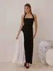 En Stock 2025 Nuevo Verano Delgado Tirantes Falda Larga Estilo Europeo y Americano Moda Empalme Vestido Halter