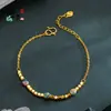 Pulseira de Doces Dopamina Ouro de Areia Vietnamita com Pedaços de Ouro Triturado, Ouro de Areia Azul Queimado Dopamina Concha Contas Disco Pulseira Joia