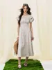 Desconto por tempo limitado Shengdu Vestido Quadrado com Estampa Elegante de Campânula, Manga Bufante e Cintura Alta para Mulheres