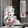 Jarrón Pequeño de Cerámica Homenaje al Durazno Jingdezhen Jarrón de Cerámica Antiguo con Dos Asas Adornos para la Entrada del Estudio o el Mueble de TV