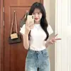 TikTok Explosiones Verano Algodón Puro Hombro Lijado Color Sólido Manga Corta Camiseta Mujer Pequeña Ajustada Adelgazante Cómodo Top