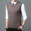 Colete de Lã Masculino para Outono e Inverno, 6 Botões, Gola V, Tamanho Grande, Suéter Tricotado Formal, Colete Casual sem Mangas para Homens Jovens e de Meia-Idade