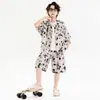 Conjunto de Algodón y Seda para Niños 2026 Verano Estilo Delgado Conjunto de Dos Piezas de Pantalones Cortos de Manga Corta para Niños Ropa de Casa Transpirable y Amigable con la Piel para Niños Mayores