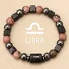Pulseiras de Doze Constelações Europeias e Americanas Transfronteiriças para Homens e Mulheres, Pulseiras de Pedras Vulcânicas Quadradas Zebra Rosa Feitas à Mão com Contas Venda por Atacado
