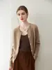 Cardigan macio e versátil de outono e inverno com gola redonda 100% cashmere para mulheres, suéter de malha simples solto de sete pontos de dupla camada